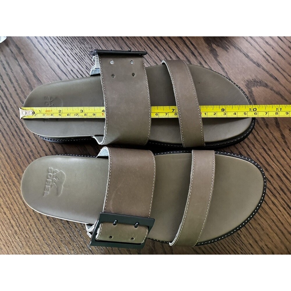 Sorel Roaming Double Strap Buckle Chunky Slide Leather Sandals Sage Women 8 NEW! - Picture 5 of 7